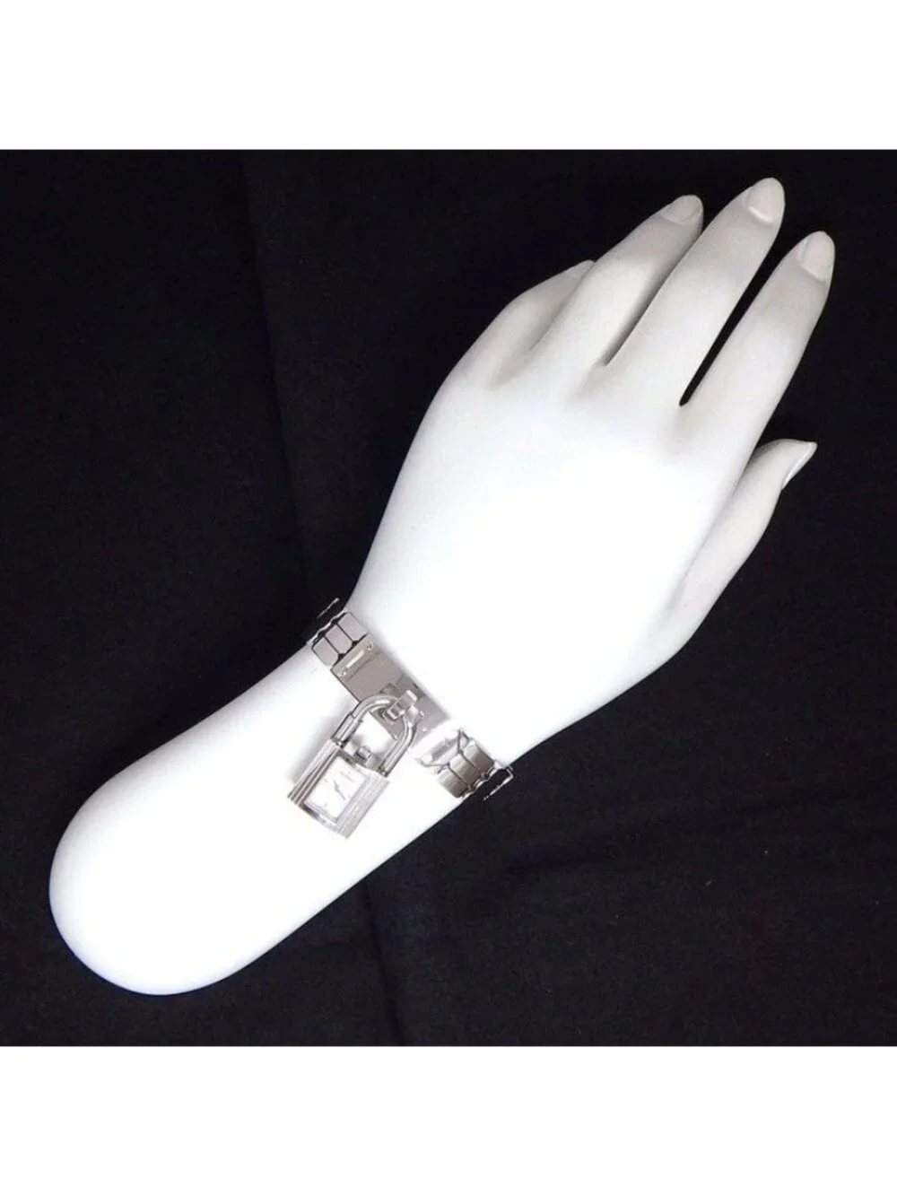 Hermes Watch Kelly Rock Motif Cadena Rectangular White Dial SS Quartz Analog